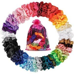 60 Pack Satin Silk Scrunchies for Women Girls Curly Hair No Slip Soft Bands